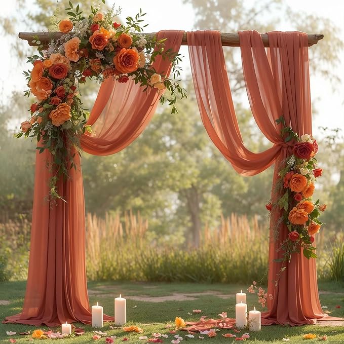 Wedding Arch Draping Fabric, 2 Panels 28" x 19Ft Terracotta Wedding Arch Drapes Sheer Backdrop Curtain for Wedding Ceremony Party Ceiling Decor