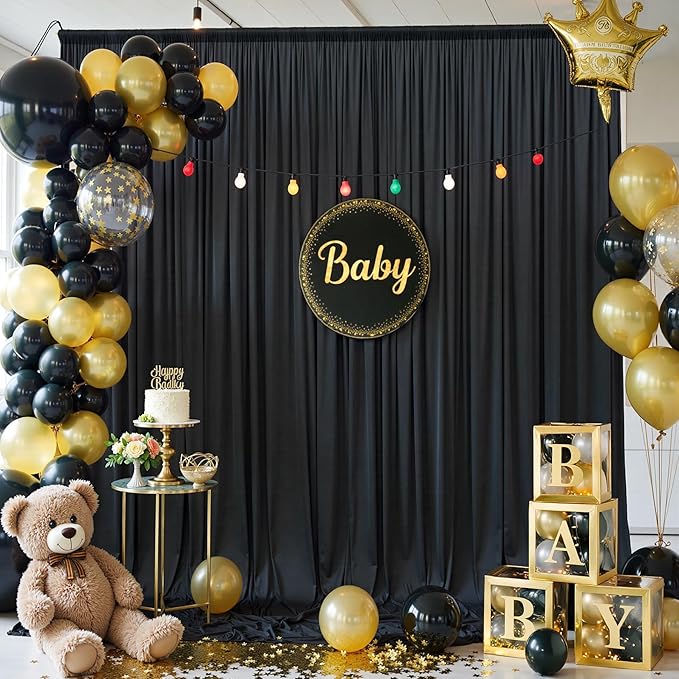 30x12ft Wrinkle Free Black Backdrop Curtain for Wedding Parties, 6 Panels 5×12 ft Long Soft Silky Polyester Fabric Backdrop Drapes Black Photo Back Drop Curtains for Party Photography Background Cloth