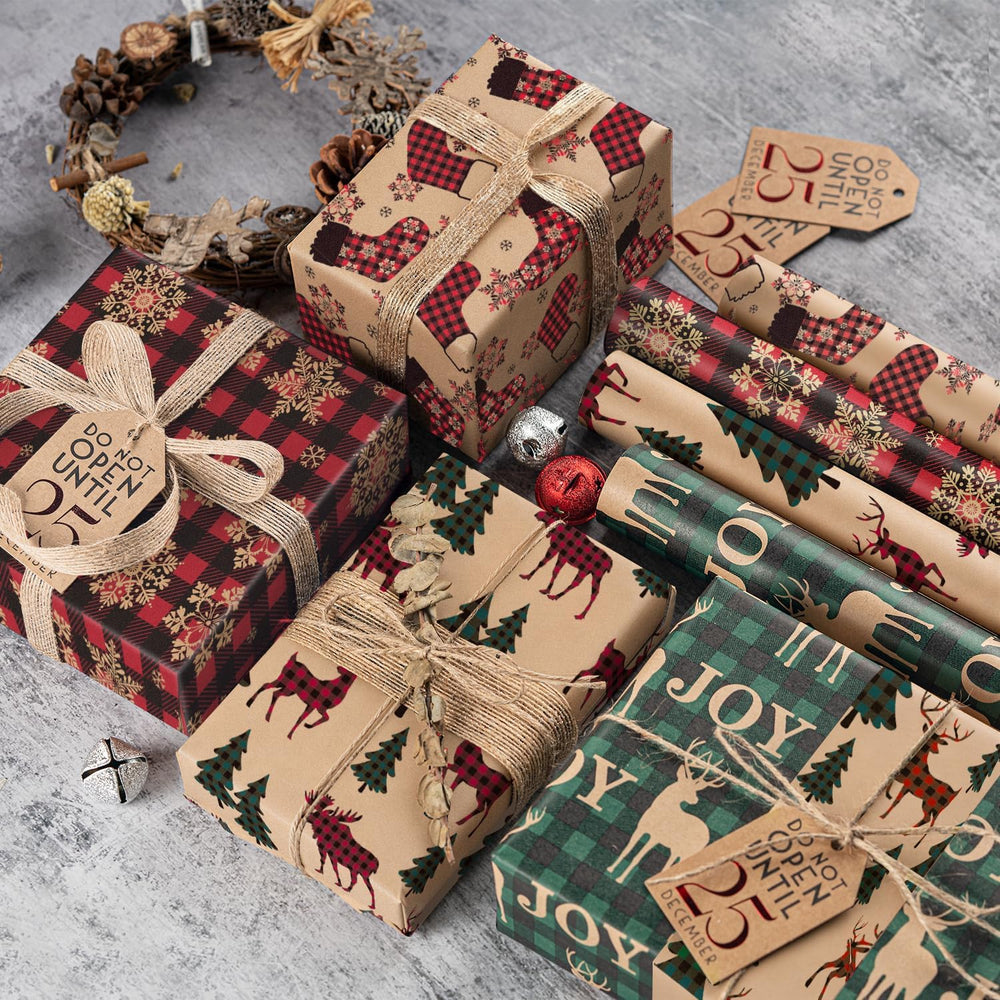 RUSPEPA Christmas Wrapping Paper Rolls with Tags, Jute String and Gift Wrap B...