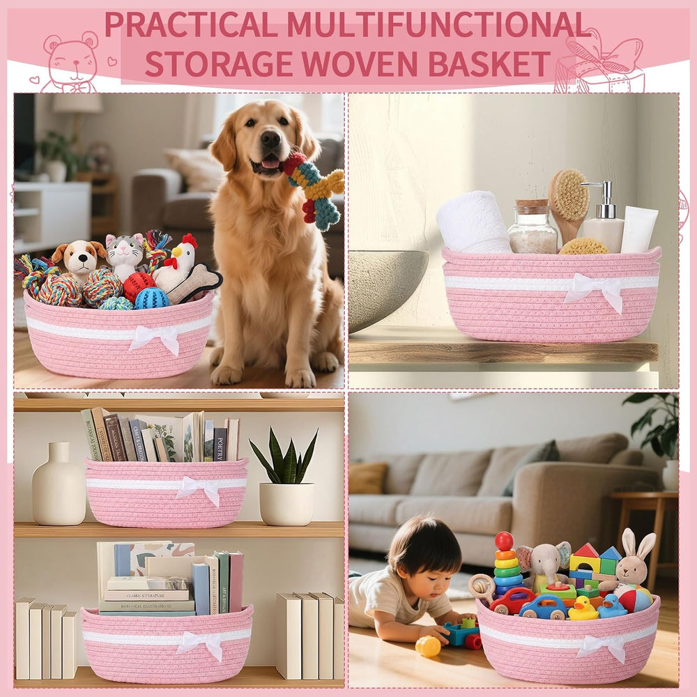 Foldtier 8 Pack Christmas Woven Gift Baskets with Handles, pink