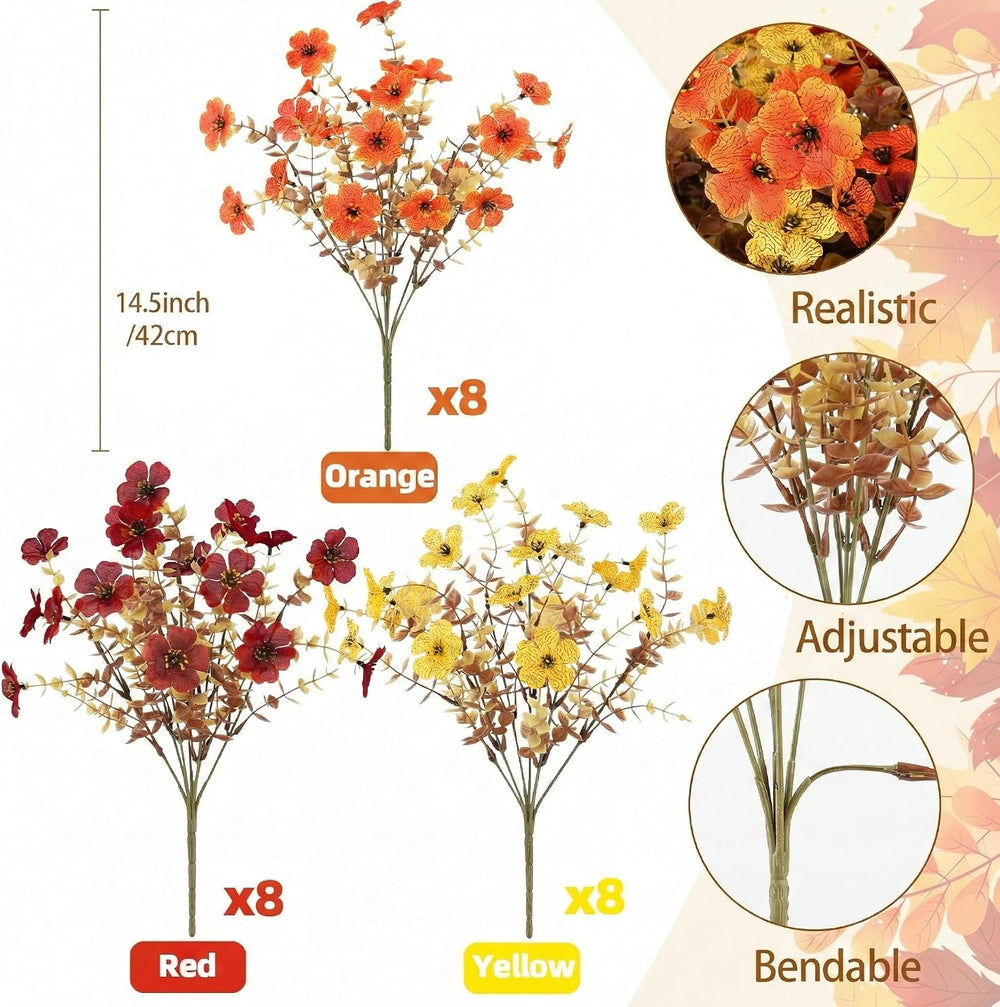 Artificial Fall Flowers Outdoors UV Resistant Fake Mums Bulk Outside Faux Mum...