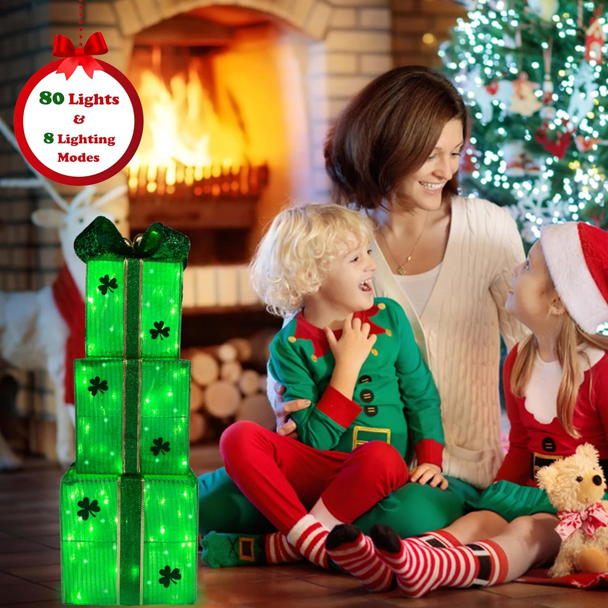 christmas lighted gift boxes set of 3, christmas shown in use