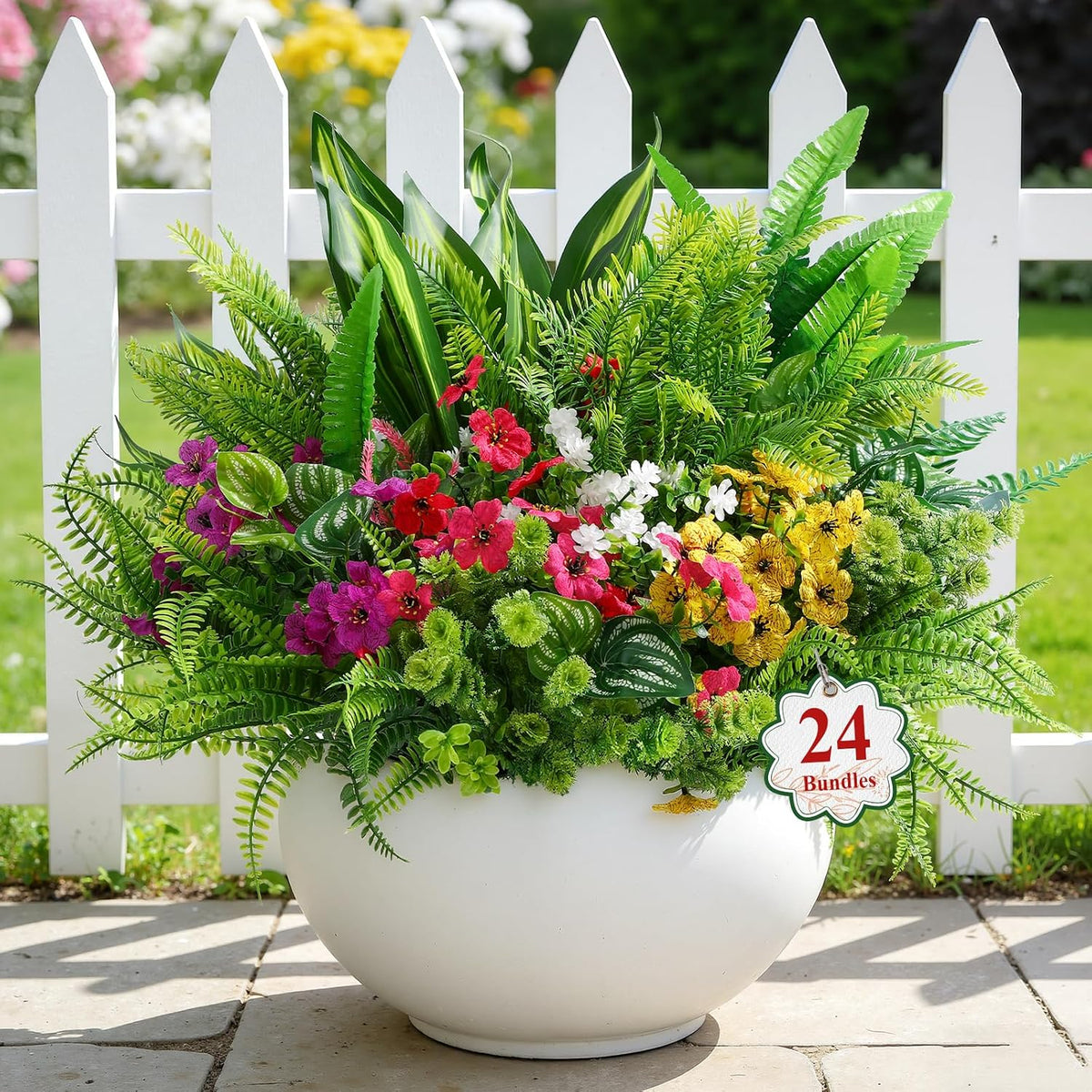 Alupssuc 24 Pcs Artificial Plants Flowers for Outdoors UV Resistant Decor