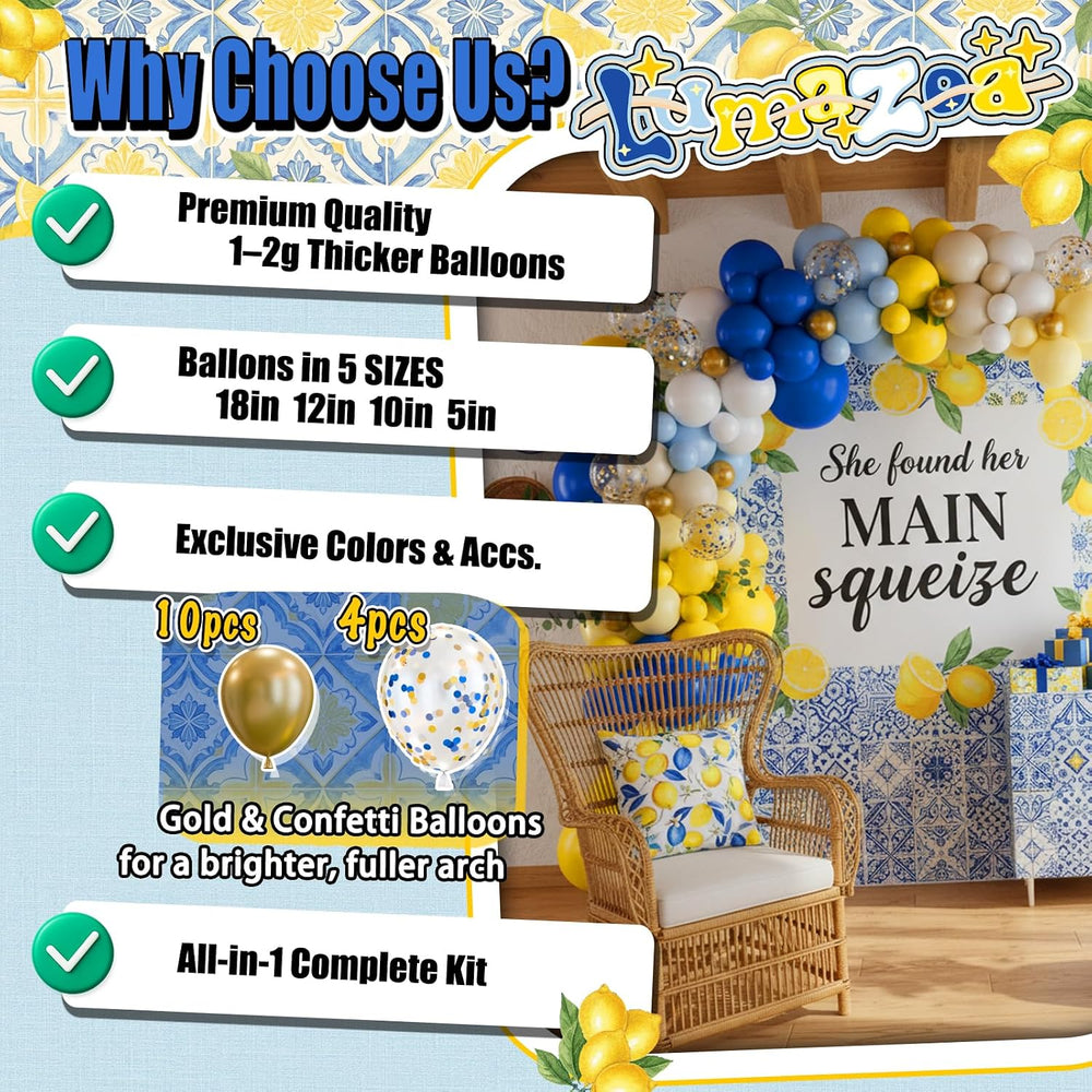 160pcs Royal Blue Yellow Lemon Balloon Arch Kit for La Dolce Vita Party Decor...