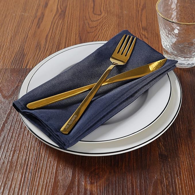 Cloth Napkins 17x17 inch Washable Polyester Dinner Napkins Soft Table Napkins for Wedding Party Dining Banquet(Navy,50PCS)
