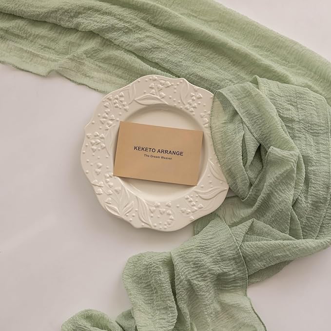 6pcs Cheesecloth Table Runner Sage Green Gauze 120 Inch 10 FT Rustic Boho Cheese Cloth Runner for Wedding Baby Shower Bridal Shower Party Long Sheer Centerpiece Home Decoration