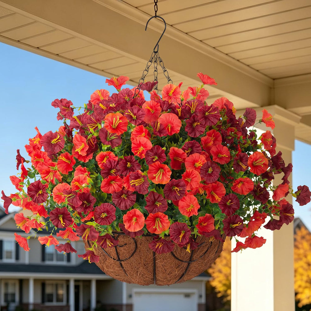 Fall Artificial Hanging Flowers with Basket UV Resistant for Outdoors Porch