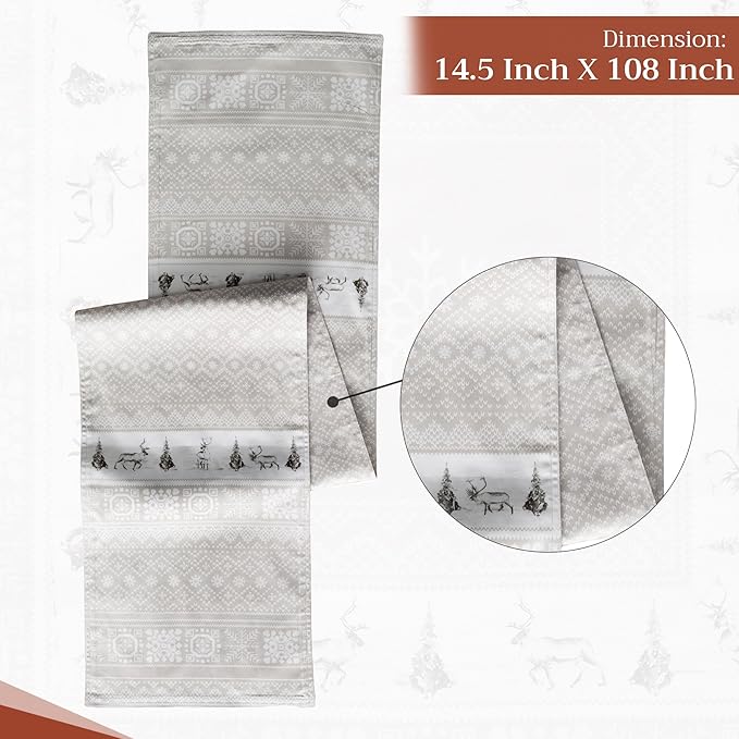 Maison d' Hermine Table Runner 100% Cotton Double Layer Table Runners 108 inches Long for Thanksgiving Christmas Decorations Home Kitchen Dining Party Wedding (Cozy Christmas, 14.5" x 108")