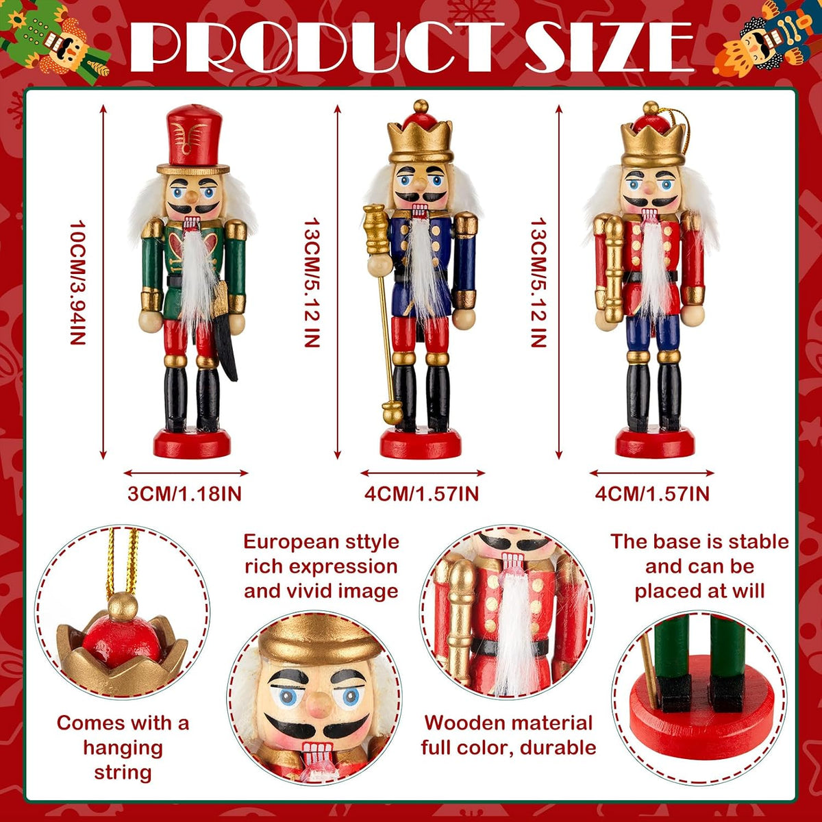 liliful christmas nutcracker ornament 18 wooden hanging tree, close-up detail