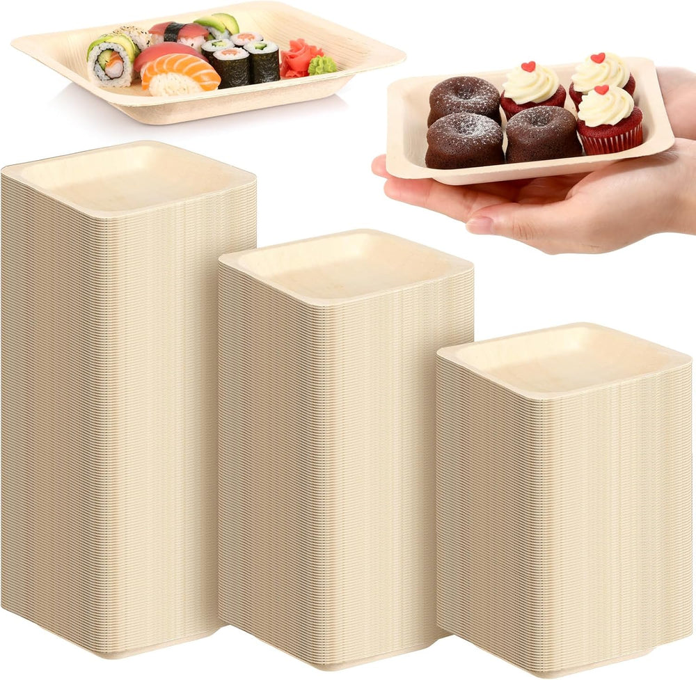 100 Pcs 6" Disposable Bamboo Plates Square Wooden Food Trays