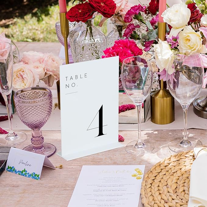 JINMURY White Wedding Table Numbers 1-15 with Stands, 5"x7" White Acrylic Table Numbers, Perfect for Wedding Reception, Party, Anniversary, Event