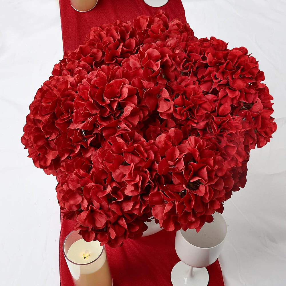 Christmas Red Faux Silk Hydrangea Flowers Bulk, 6 Bundles 54 Heads