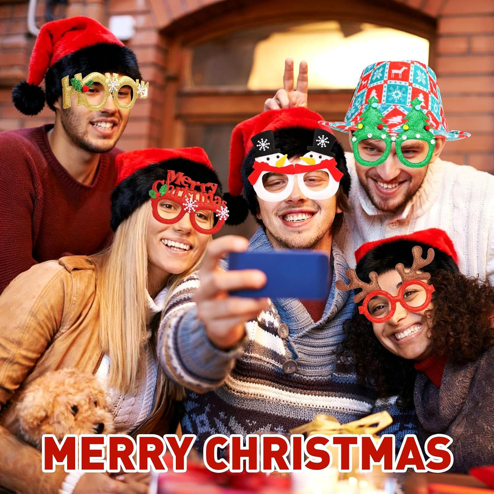 20pcs Christmas Hats and Glasses Set, 10pcs Xmas Hats, 10pcs Xmas Glasses, Cr...