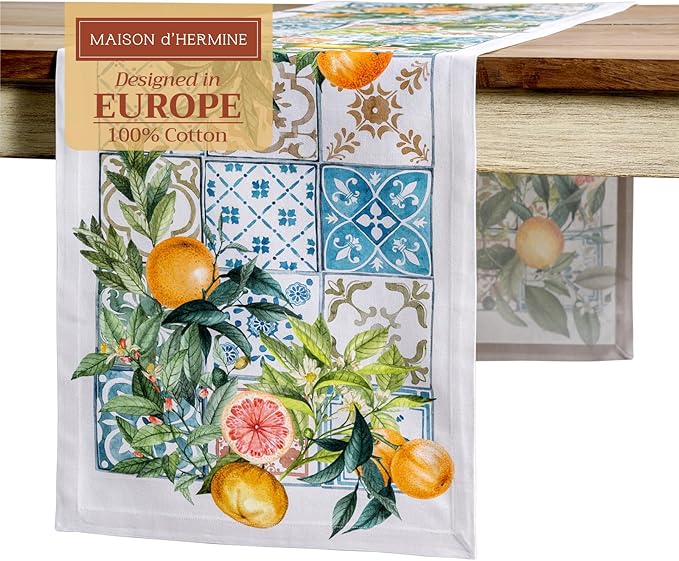 Maison d' Hermine Table Runner 100% Cotton Single Layer Table Runners 108 inches Long Decorative for Home Kitchen Dining Party Baby Shower Wedding Bridal Shower Spring Summer (Agrume, 14.50" x 108")