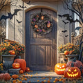24 inch Wreath, Halloween Wreath for Front Door, Halloween Spider Decor Pumpkin Skull Wreaths, Wall, Window, Garden and Offices Decor. (Black)