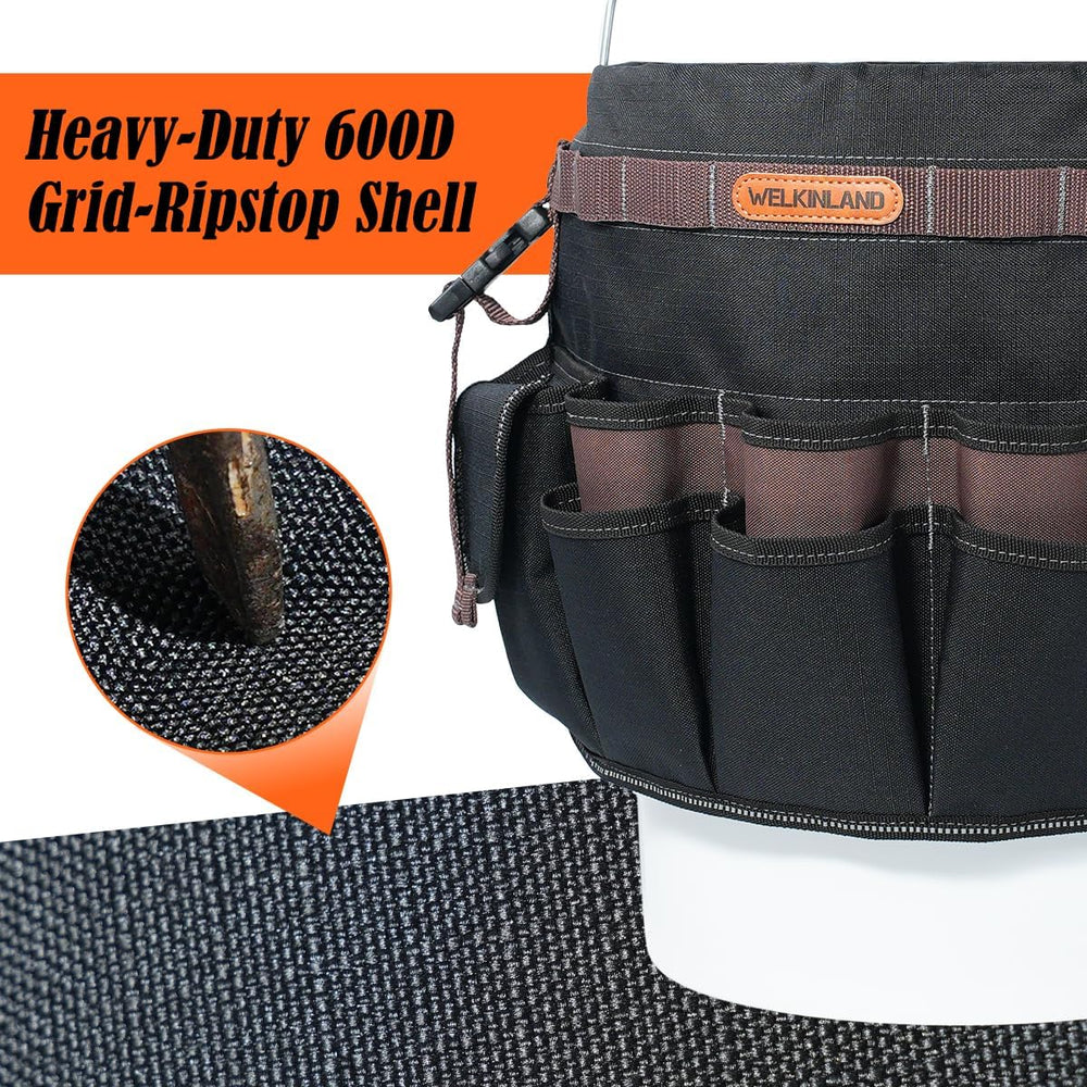 WELKINLAND 47-Pocket 5 Gallon Bucket Organizer, Grid-Ripstop Tool Bucket