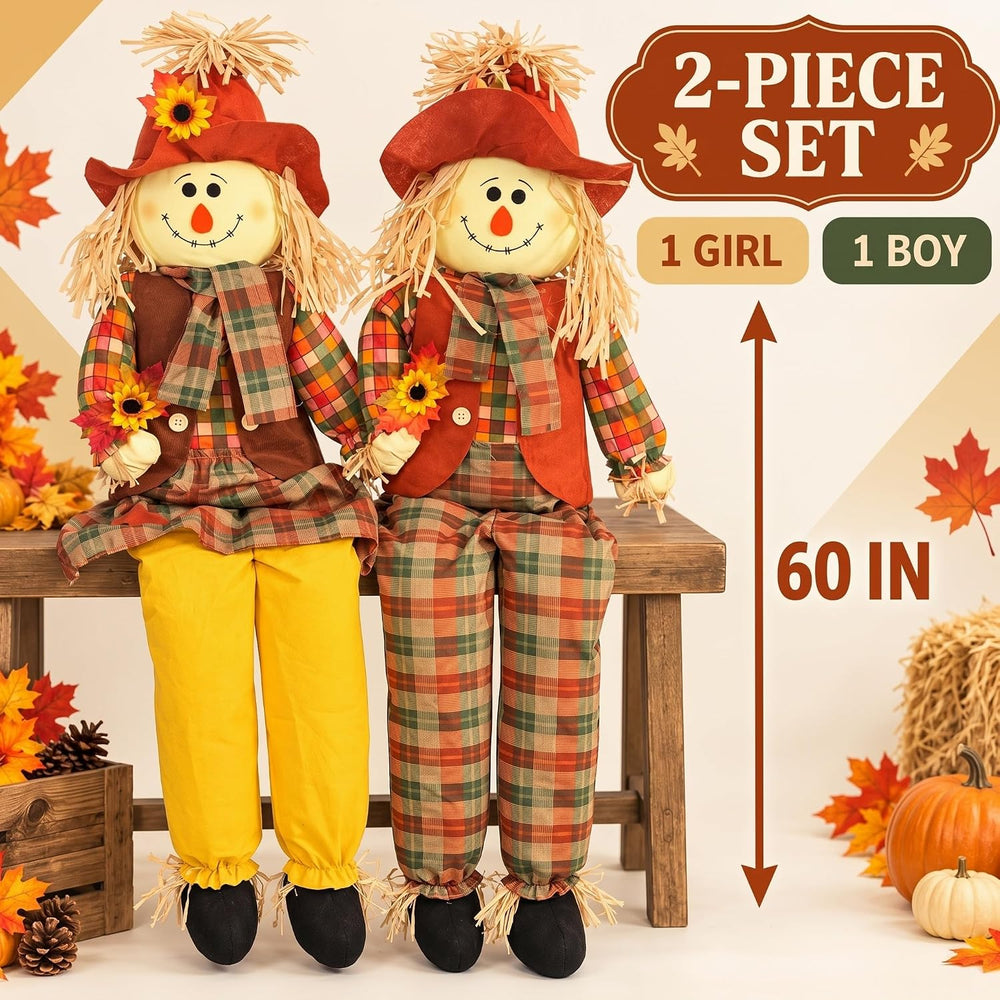 2 Pack 60" Large Scarecrow Thanksgiving Fall Sitting Scarecrow, Fashion