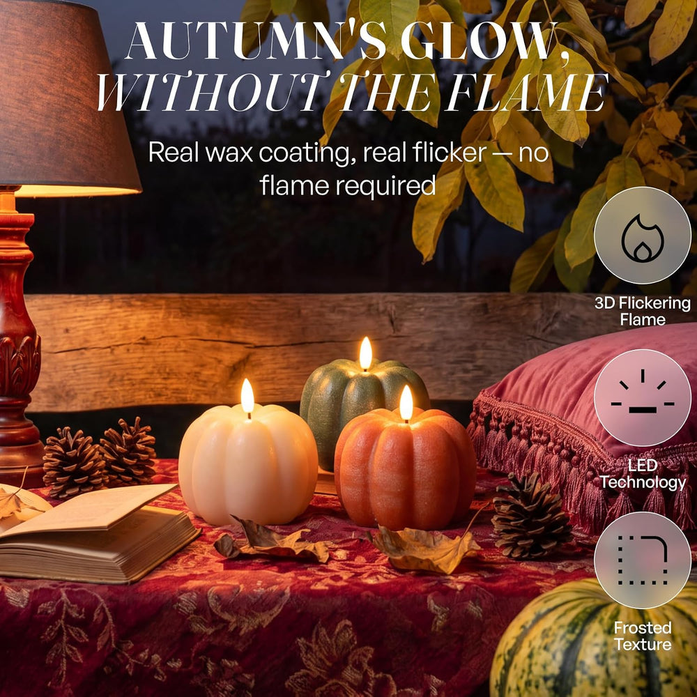 Fall Decor, Fall Decorations for Home, Flameless Pumpkin Candles, Set of 3
