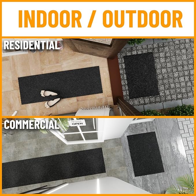 Ottomanson Commercial Scrape Rib Entry Mat – Heavy Duty Ribbed Floor Mat for High Traffic – Non Slip Rubber Back, Waterproof – Indoor Outdoor Use for Offices, Schools, Lobbies, 2'7" x 41', Black