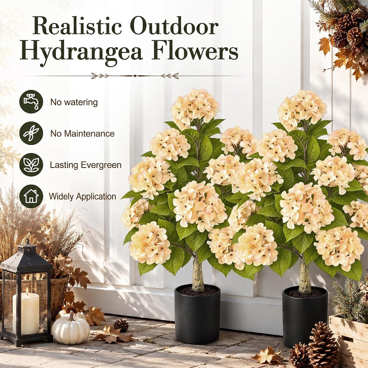artificial hydrangea flowers tree in pot fall porch showing dimensions