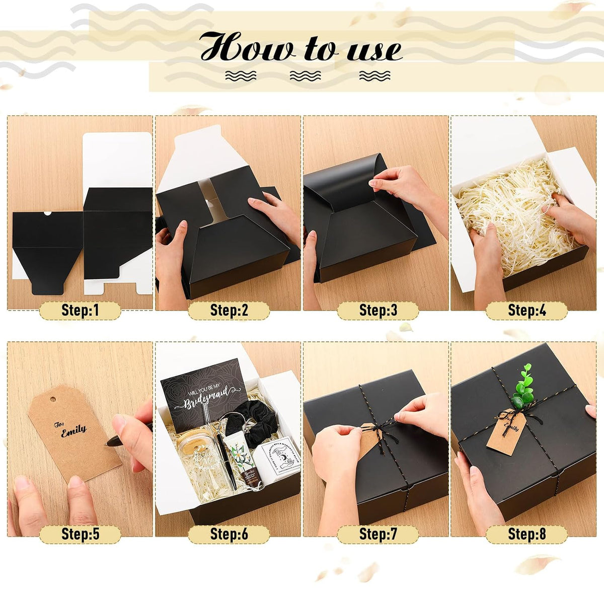 Teenyyou 60 Pcs Bridesmaid Proposal Gift Set with Box, Black