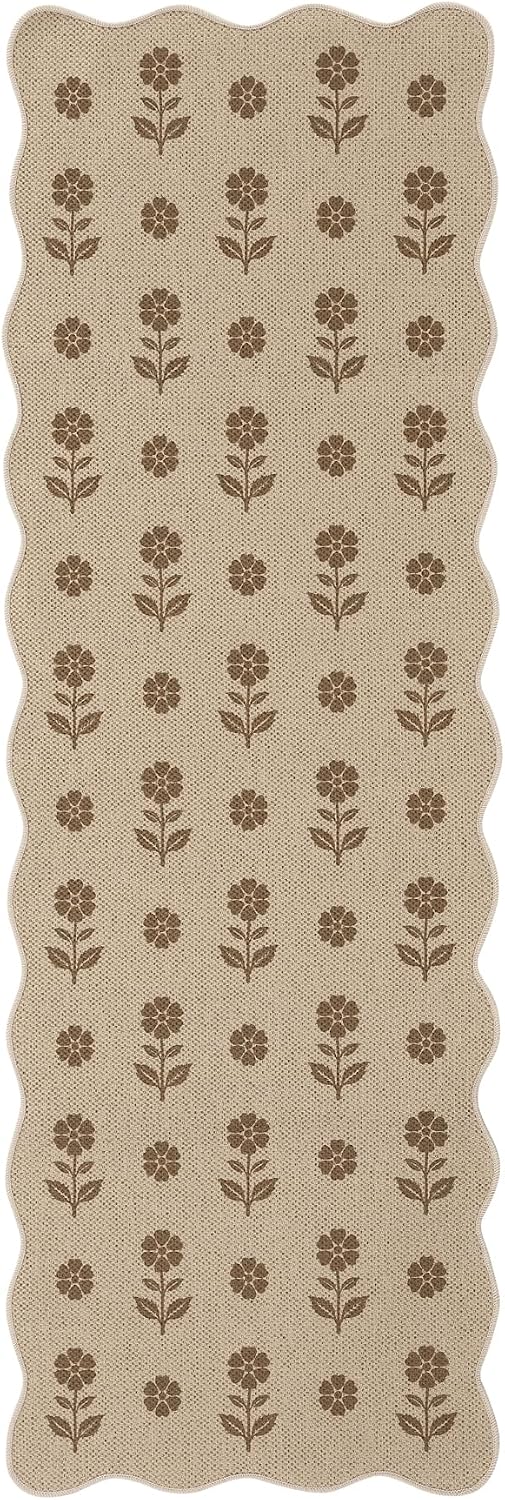 Tribesigns 2x6 Tan Scalloped Easy Jute Hallway Runner Rug for Kitchen