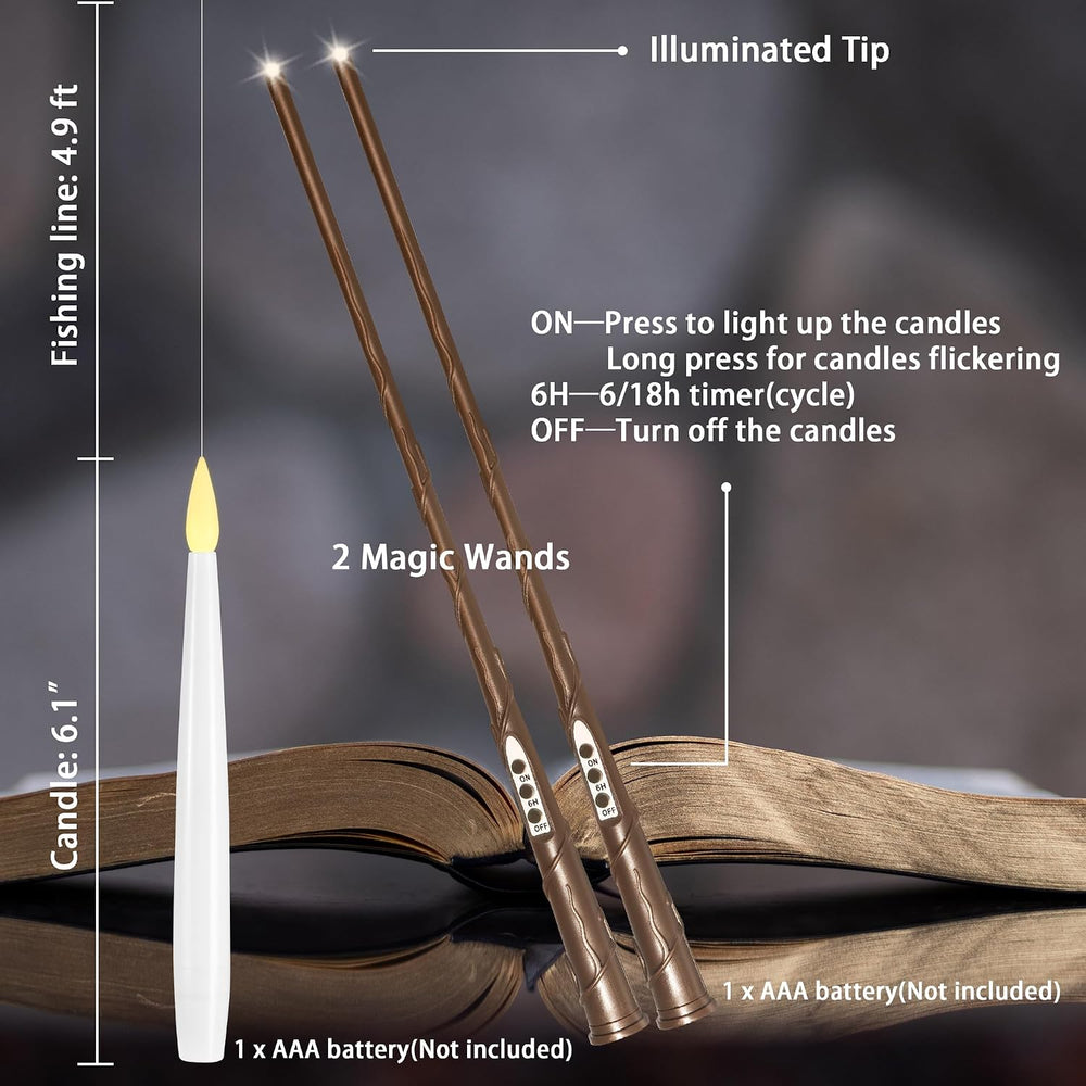 LUSHARBOR Floating Candles with Wand, Halloween Magic Flameless Candles