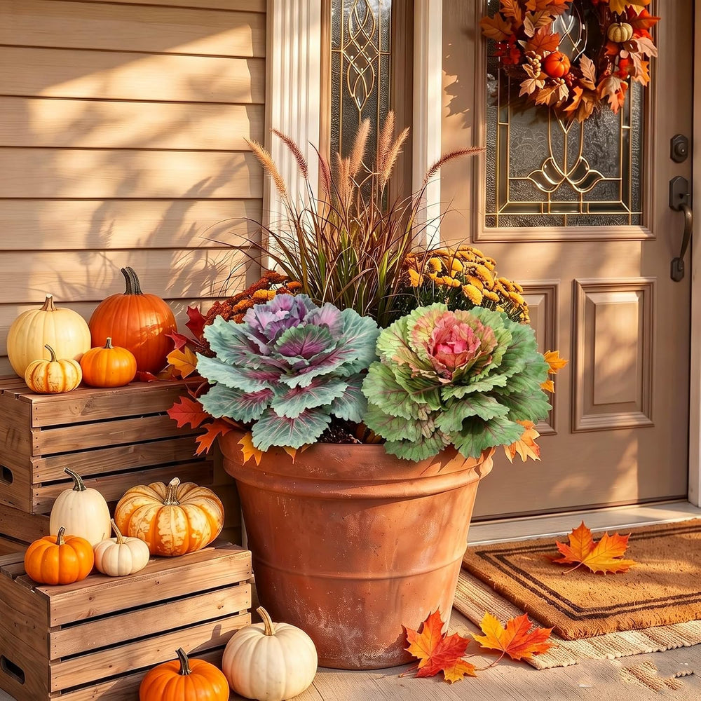 2 Pack 11.8″ Fall Faux Cabbage for Outdoor Planters Porch/Garden/Yard Decor
