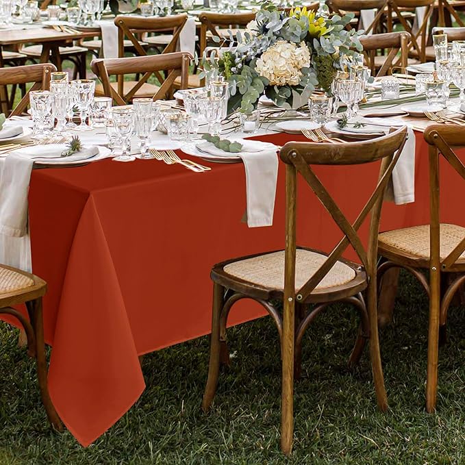 Fitable 8 Pack Rectangle Tablecloths: Stain Resistant Wrinkle Free Fall Table Clothes, Washable Reusable Polyester Table Covers for Wedding Thanksgiving Party Birthday Banquet(Rust, 70x108 Inch)