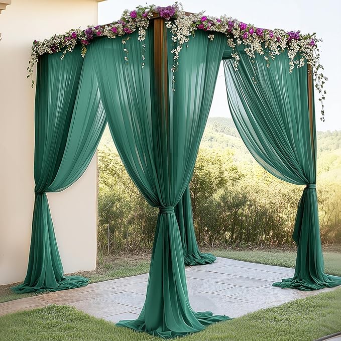 10ft x 10ft Emerald Green Backdrop Curtains, Wrinkle-Free Sheer Chiffon Fabric Photo Backdrop Drapes for Wedding Arch Party Ceremony Photography Decoration