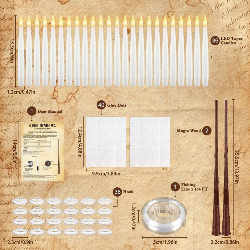 fclayvts 36PCS Floating Candles with Wand Remote,Magic Hanging Taper Candle