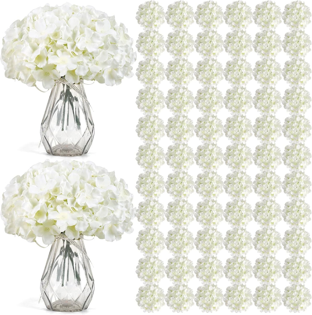 Auihiay 104Pcs Hydrangea Artificial Flowers Bulk, White Hydrangeas Flowers
