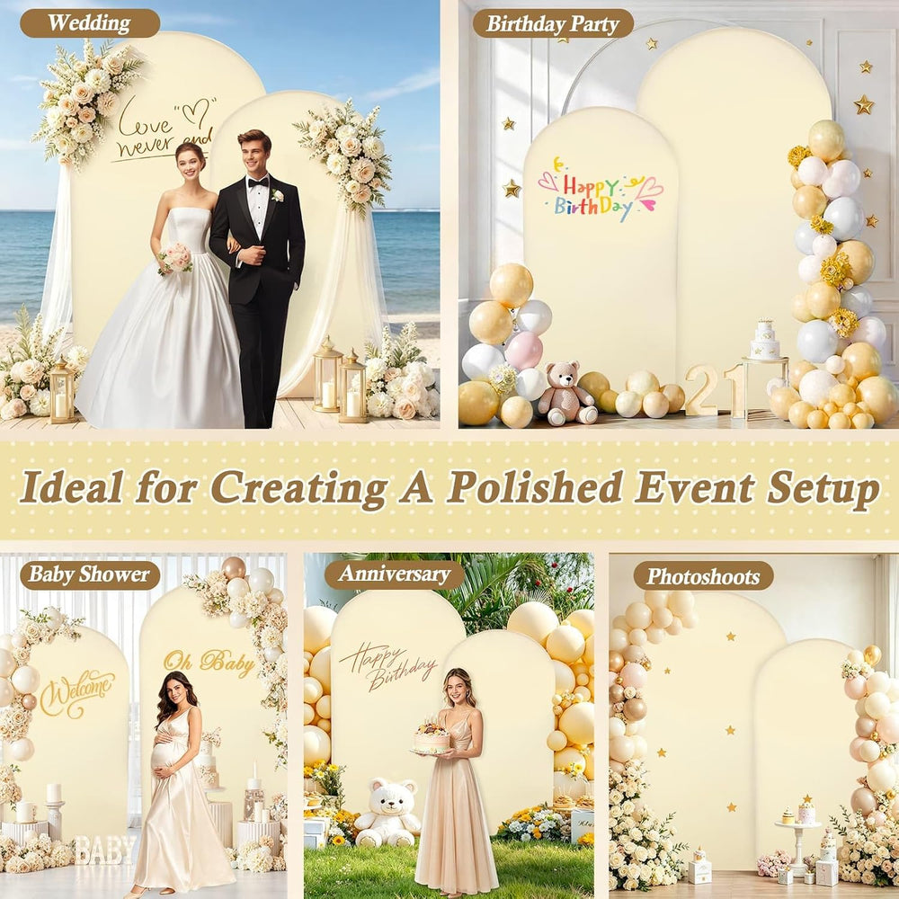 7.2FT, 6FT Beige Spandex Arch Backdrop Stand Covers Set of 2