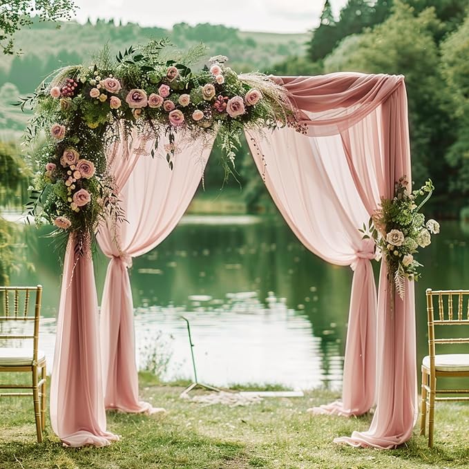 Wokceer Dusty Rose Wedding Arch Draping Fabric Backdrop 4 Panels 28.7" X 20FT Sheer Drapes Fabric for Wedding Arbor Ceremony Party