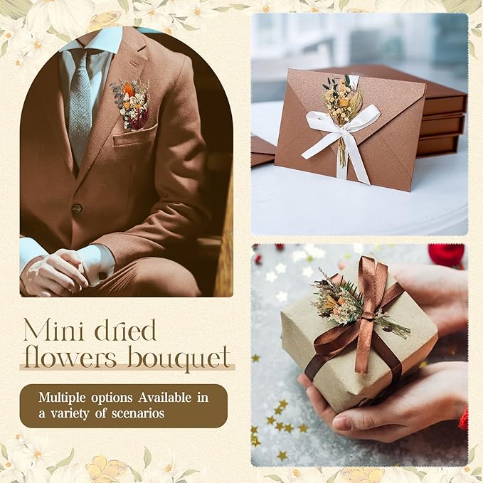 Layhit 12 Pack Boho Dried Flower Bouquet Mini Wedding Handmade Dry Flowers Decor for Vase Crafts DIY Photo Boutonniere for Men Floral Plant for Bridesmaid Gift Birthday Decor
