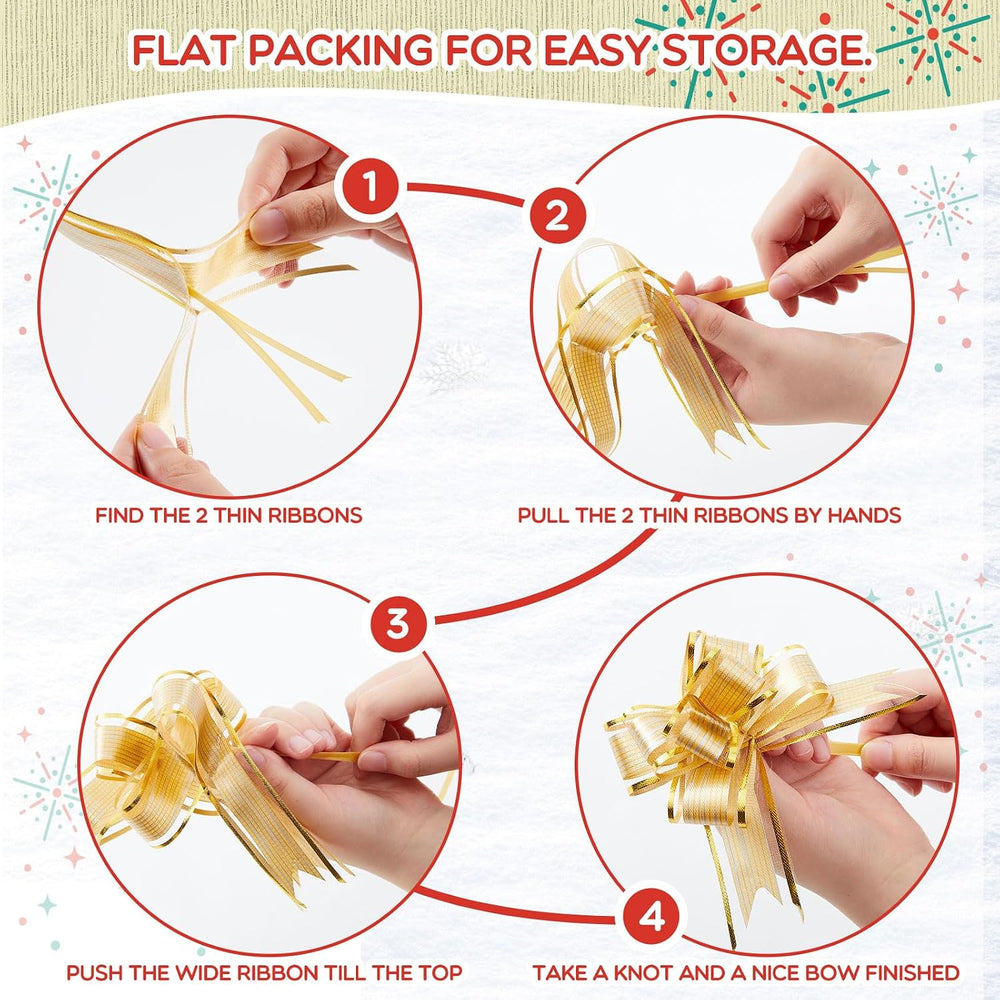 300 Pcs 3.5" Christmas Pull Bows for Gift Wrapping, Gold