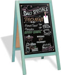 Ilyapa Wooden A-Frame Sign with Eraser & Chalk - 40 x 20 in Magnetic Sidewalk Chalkboard – Turquoise Menu Display for Restaurant, Business Or Wedding