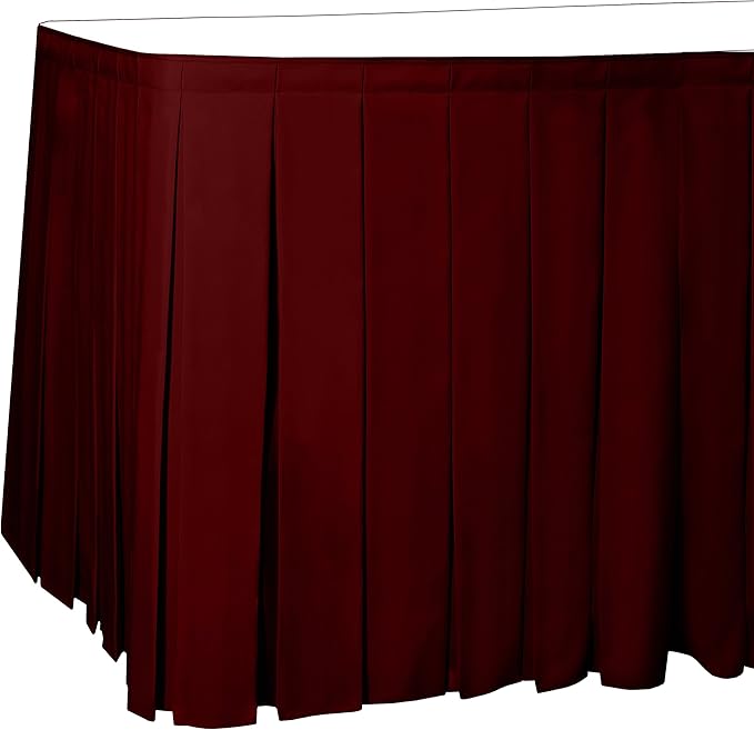 Ultimate Textile Pleat Polyester Fabric Table Skirt - Machine Washable Flame Resistant with Clips for Events, Weddings & Trade Shows, Cut & Sewn in Paterson, NJ - Cherry Red, 17' Box Pleat