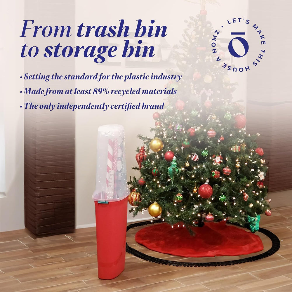 HOMZ Seasonal Holiday Gift Wrap Organizer, Red & Clear, 2-Pack