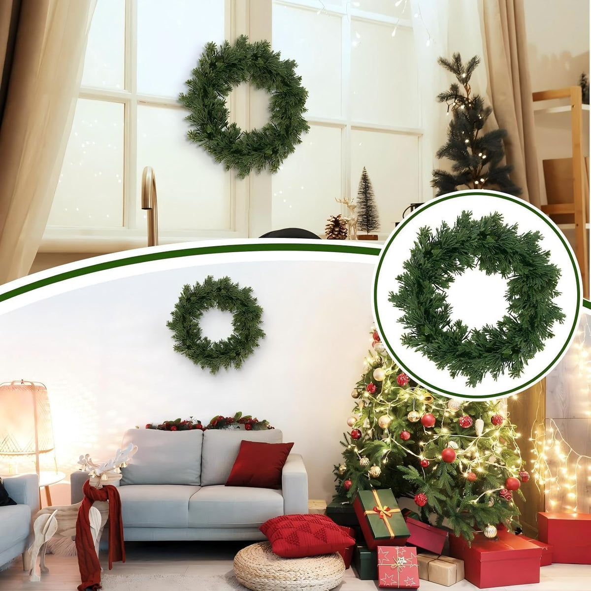 dingion 8 pcs 10 inch christmas cedar wreath showing dimensions