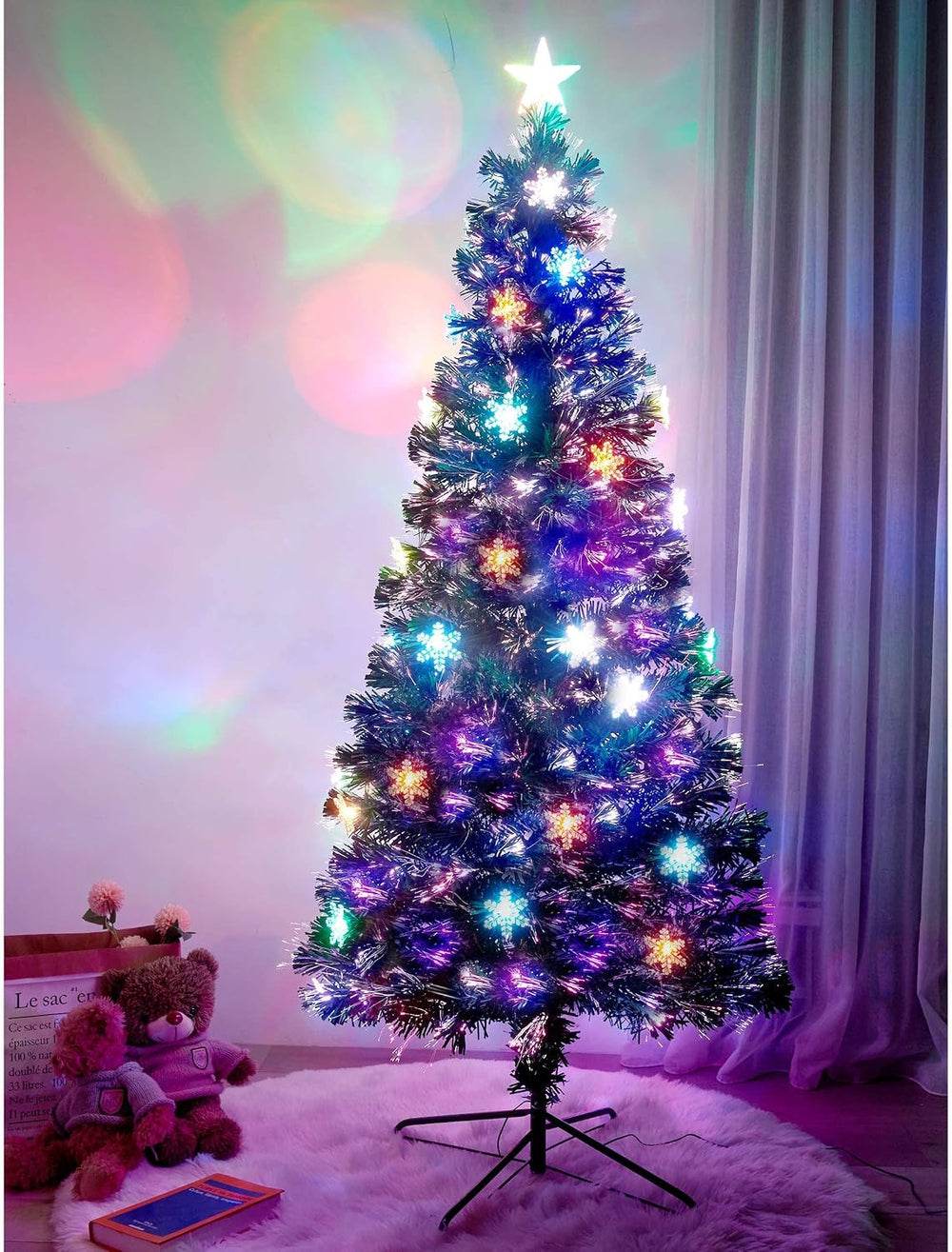 Juegoal 7 ft Pre-Lit Optical Fiber Christmas Artificial Tree, with LED RGB Co...