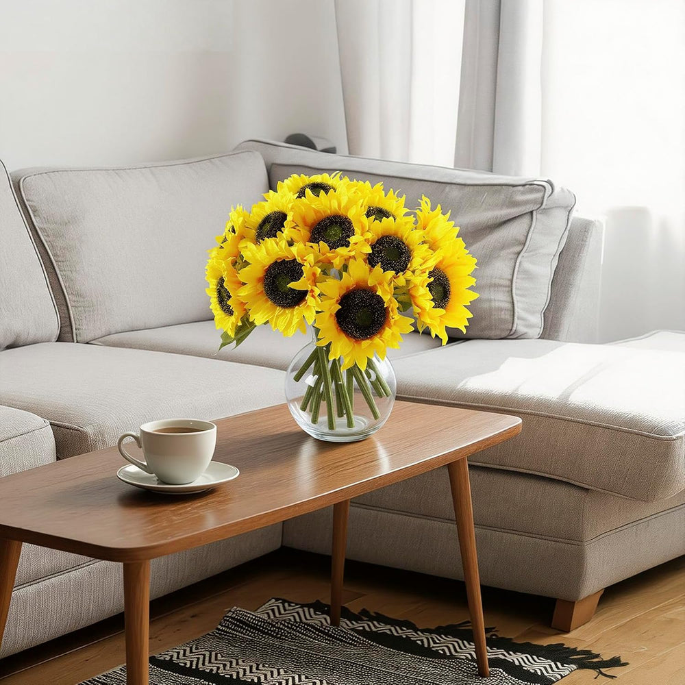 14Pcs Realistic Silk Sunflowers Artificial Flowers,12.6''Fake Sunflowers