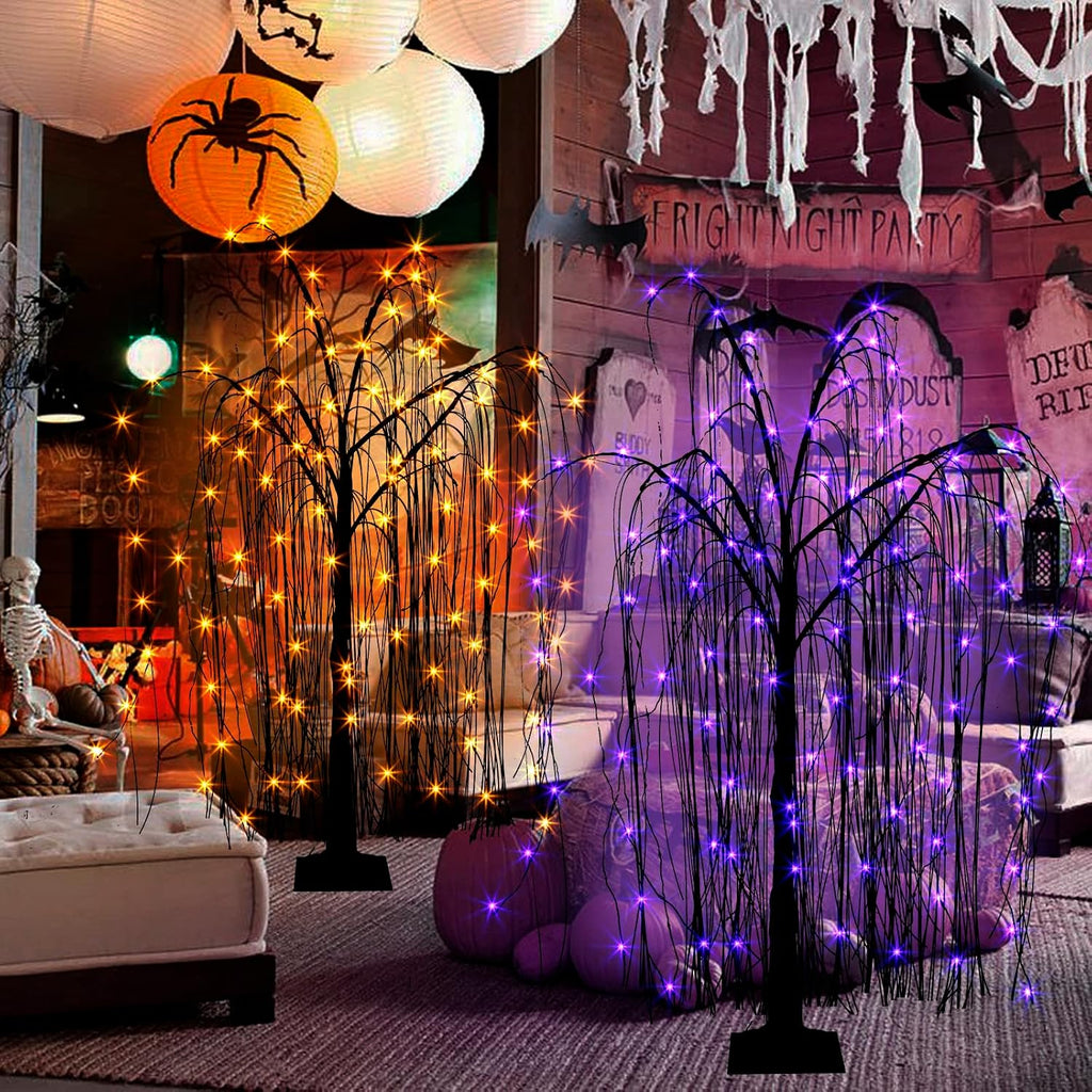 EAMBRITE Halloween Tree 4 FT Lighted Black Spooky Willow Tree Outdoor