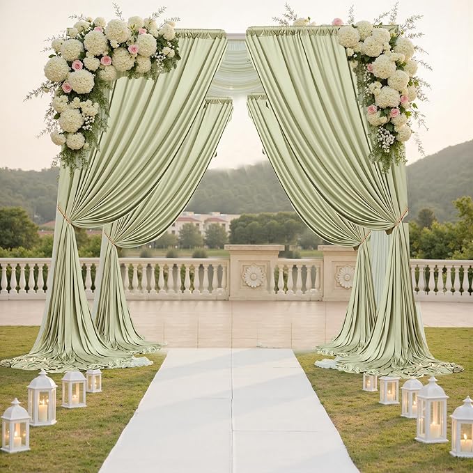 10 ft x 10 ft Wrinkle Free Sage Green Backdrop Curtain for Parties, Thick Green Polyester Photo Backdrop Drapes for Baby Shower Wedding Engagement Birthday Party Backdrop Stand,5ft x 10ft 2 Panels
