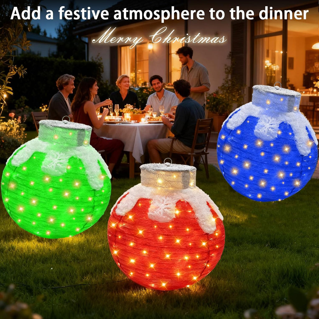 christmas ball lighted, 3pc set holiday balls with, side view