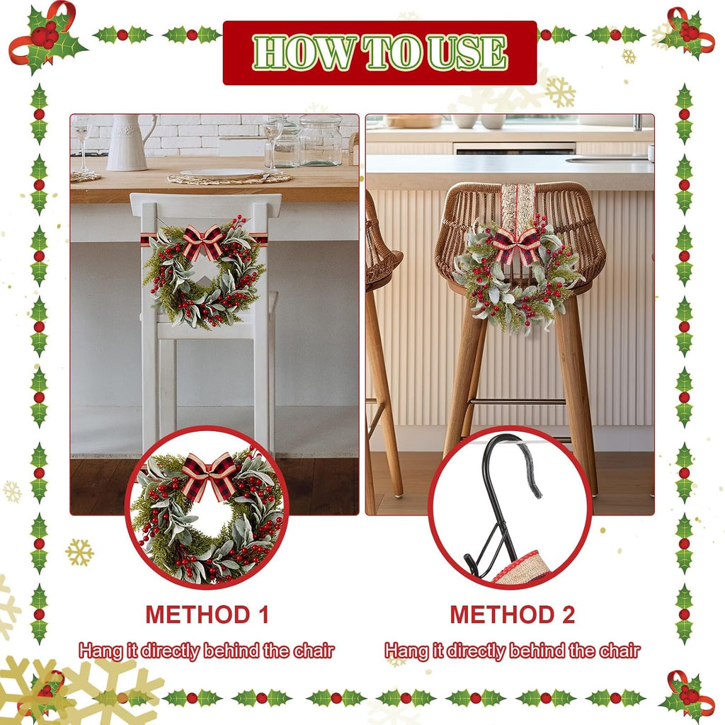 9.8" small red black christmas wreath with ribbon showing dimensions