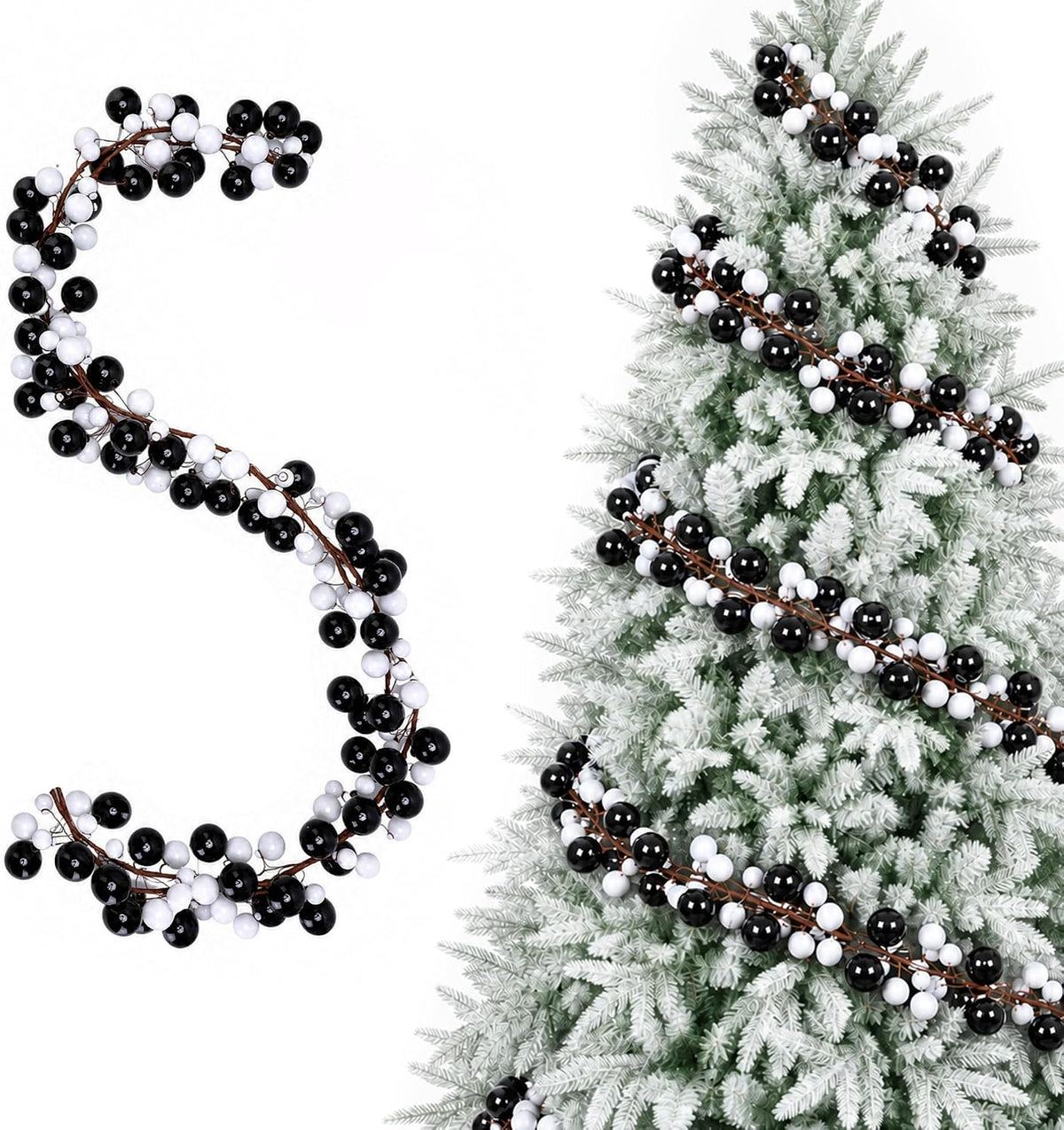 9ft Black White Christmas Ball Garland Ornaments, Gothic Xmas Tree Garland
