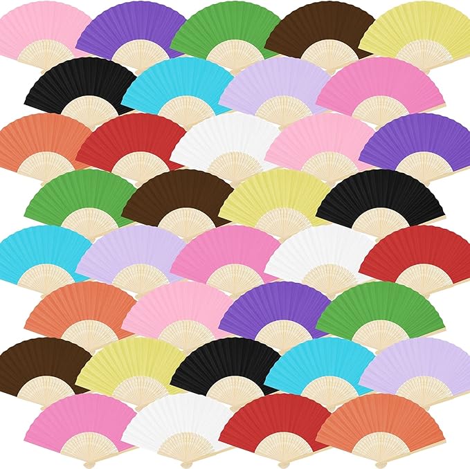 Aneco 36 Pieces Handheld Paper Fans Paper Folding Fans with Bamboos for Wedding Gift, Party, Home, DIY, Multicolor