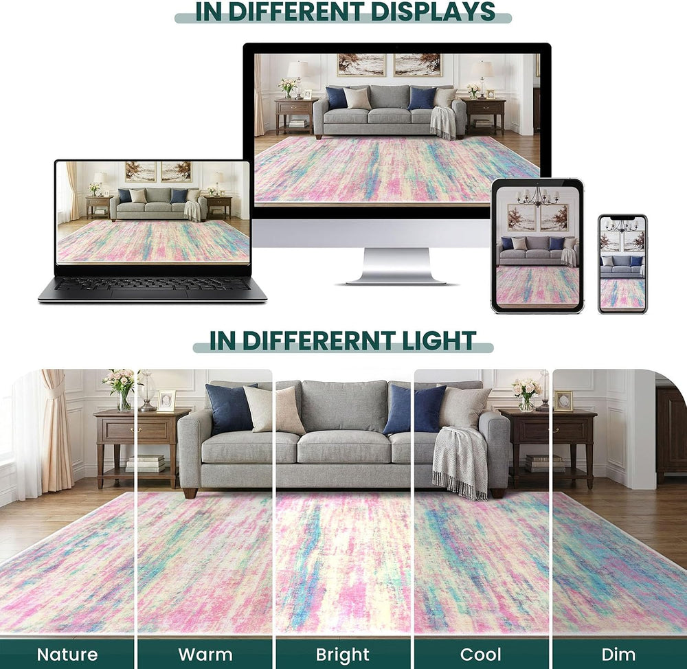 KOZYFLY Modern Kitchen Runner Rug 2x6 Washable Rug Runner Multi-Pink