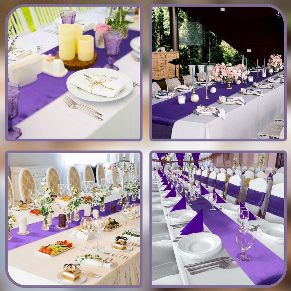 Bencailor 24 Pcs Purple Satin Table Runners Bulk, 12 x 108 Inch